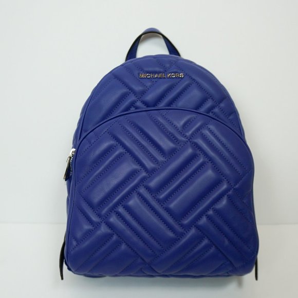 Michael Kors Abbey Medium Backpack Quilted Soft Leather Blue - Picture 2 of 13